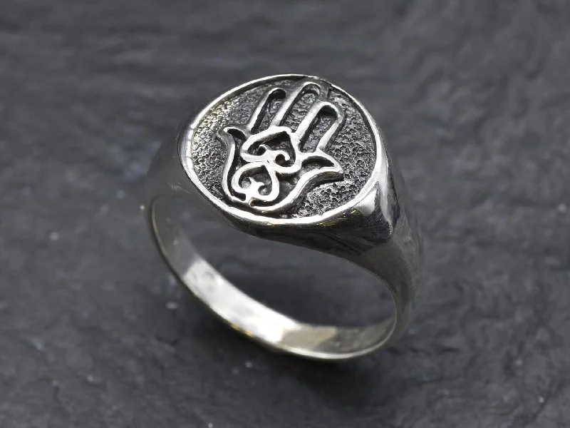 Custom Wedding Rings for Special Occasions-Hamsa Hand Ring - Silver Signet Ring - Spades Heart Ring