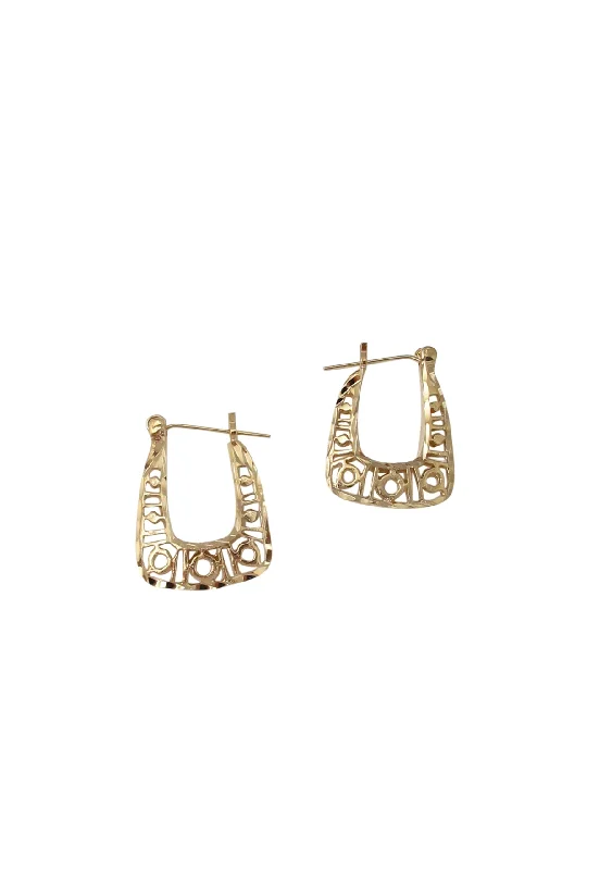 Classic Drop Earrings-Gold Flat Filigree Hoop Earrings