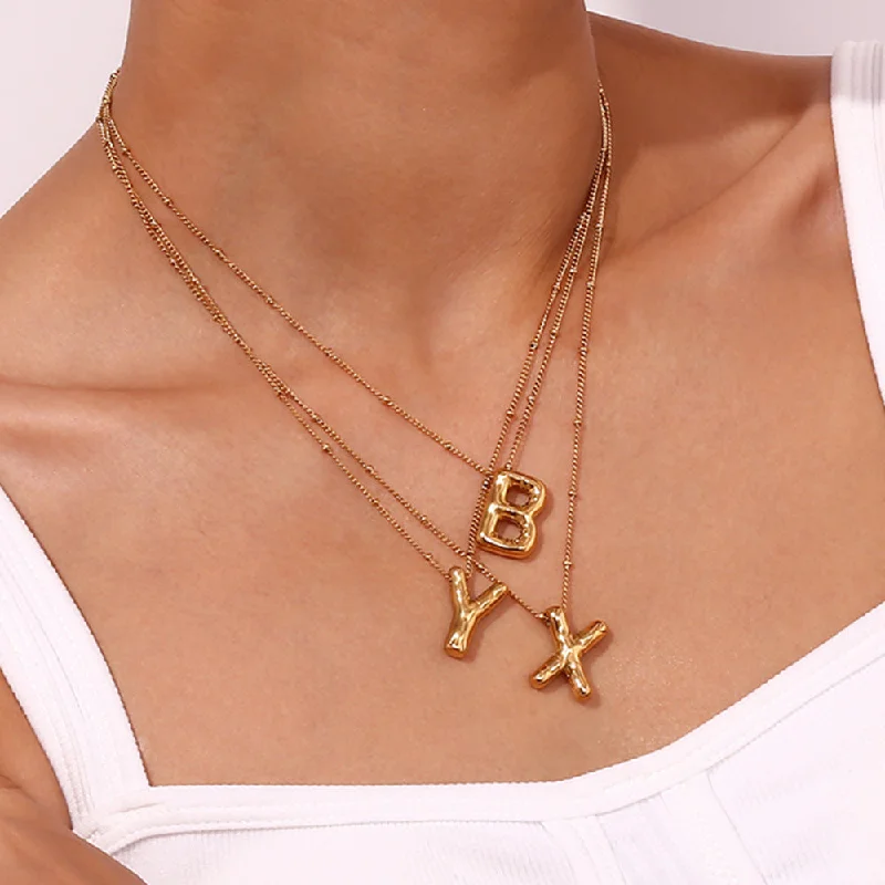 Custom Text Necklaces-Fashion Letter Number Text Stainless Steel 18K Gold Plated Necklaces