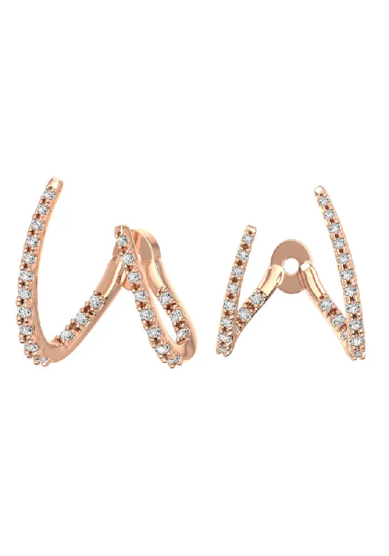 Sparkling Gold Earrings for Women-Adjustable Line Claws 18K Rosegold Earring w. Lab-Grown Diamonds