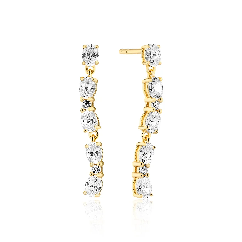 Customizable Drop Earrings-Ellera Ovale Sette Gold Plated Earrings w. Zirconia