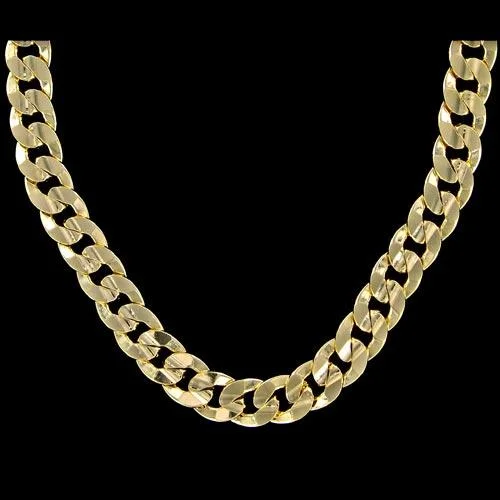 Silver Necklaces-Cuban Concave 10mm 24 Inch Gold Plated Hip Hop Chain Necklace