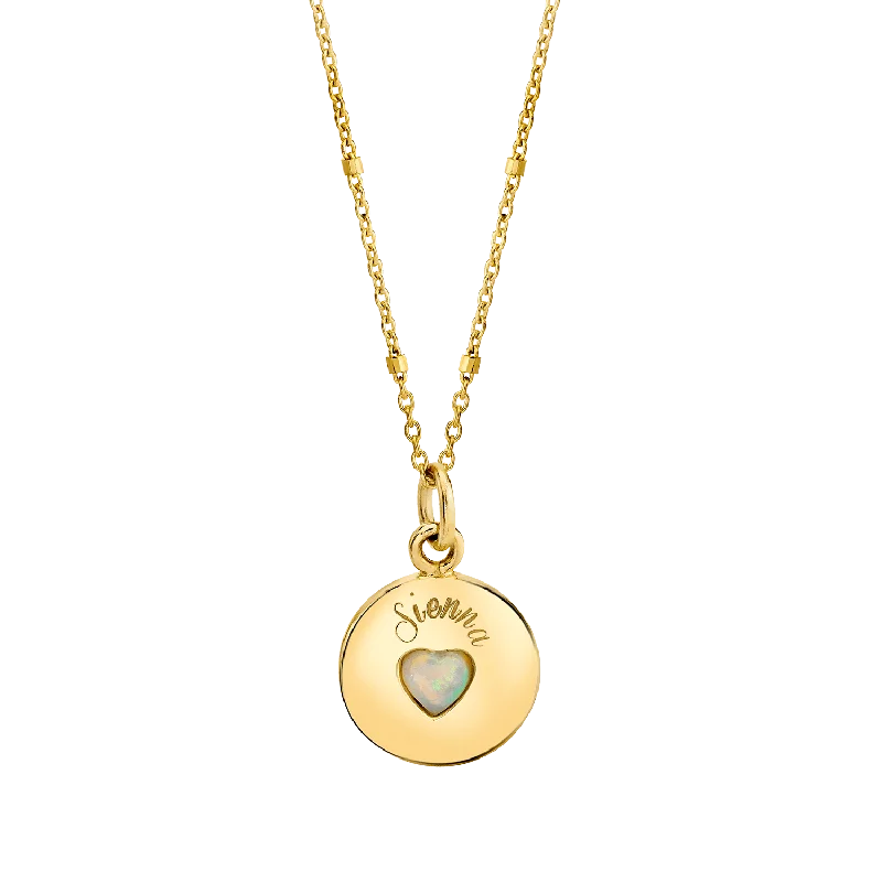 Affordable Gold Necklaces-Opal Heart Name Medallion