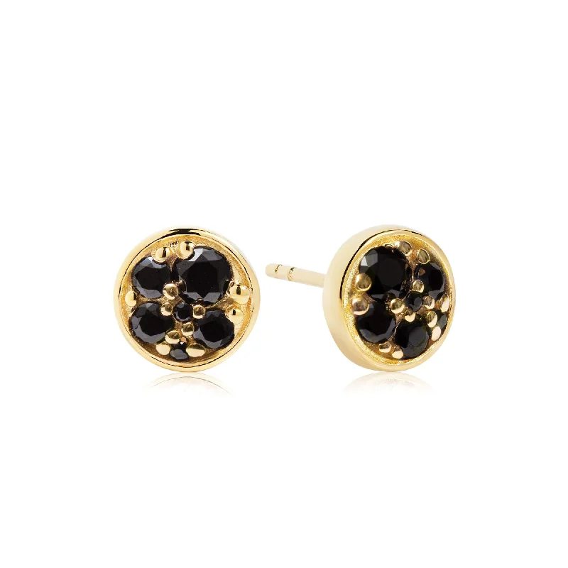 Simple Drop Earrings for Women-Novara Piccolo Gold Plated Earrings w. Black Zirconias