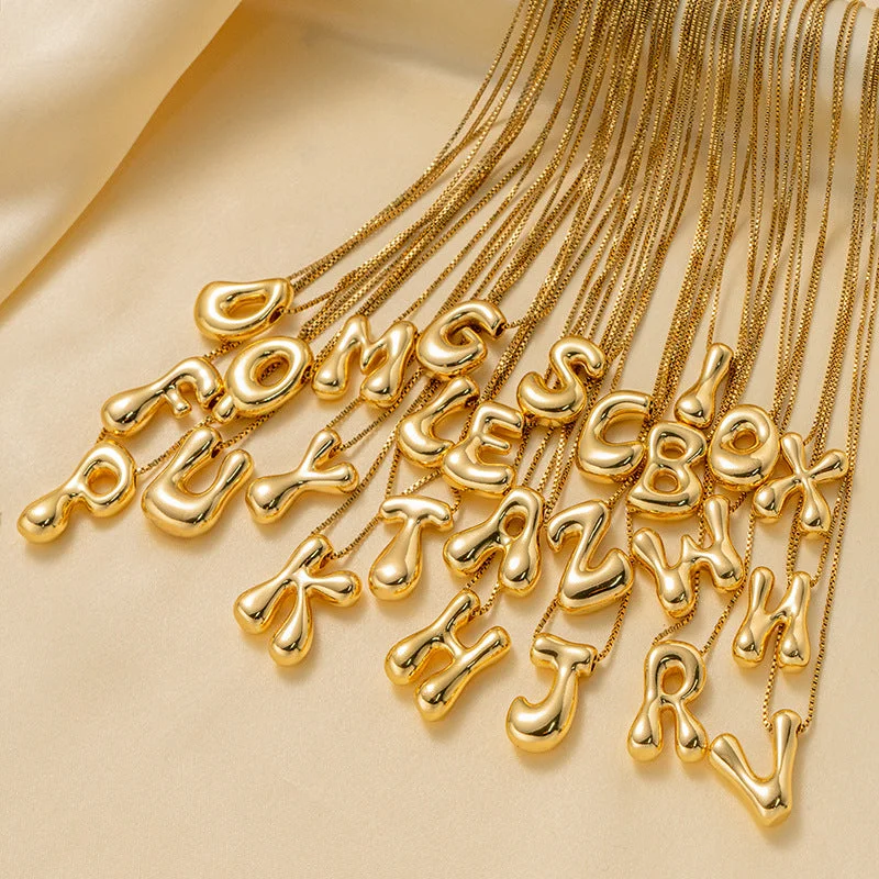 3D Printed Necklaces-Letter Text Number Titanium Steel 18K Gold Plated Necklaces