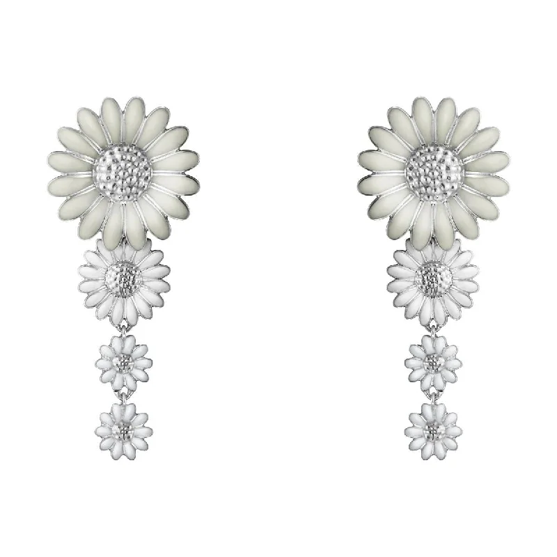 Elegant Silver Drop Earrings-Daisy x Stine Goya Silver & White Earrings