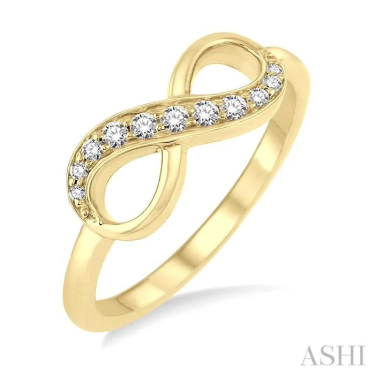 Affordable Gemstone Wedding Rings-1/6 ctw Round Cut Diamond Infinity Petite Ring in 14K Yellow Gold