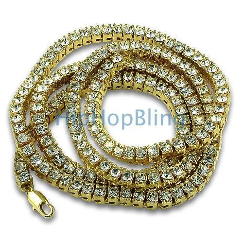 Family Necklaces-Womens Gold 1 Row Bling Tennis Necklace