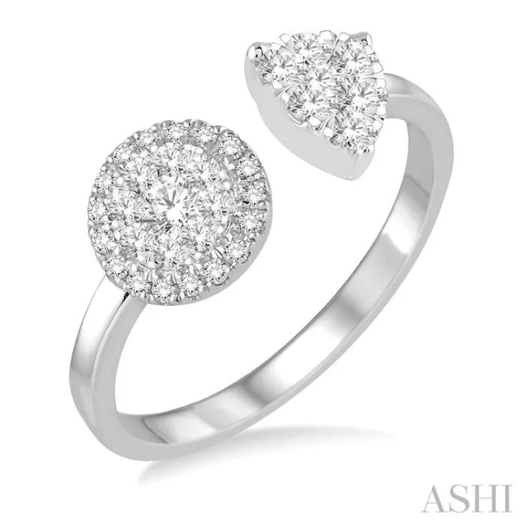 Men’s Customizable Promise Rings-1/2 ctw Round and Pear Shape Diamond Lovebright Ring in 14K White Gold