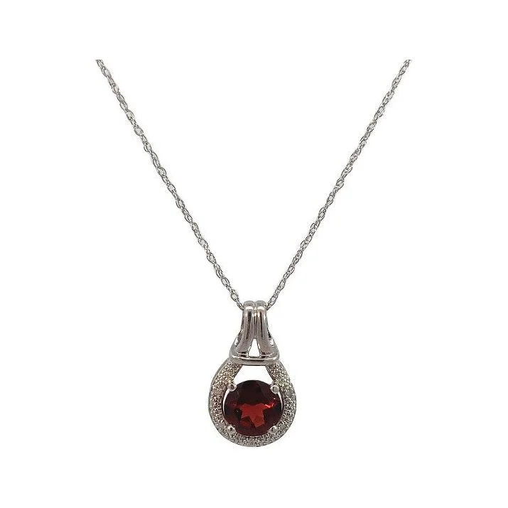 Boutique Necklaces-Estate 14K Gold Garnet & Diamond Pendant Necklace