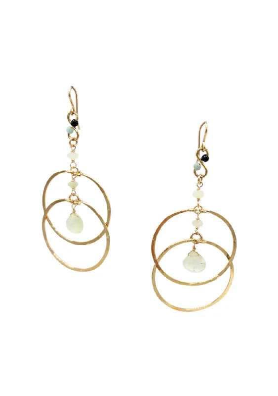 Trendy Gold Earrings for Women-Aqua Chalcedony Double Gold Circle Earrings