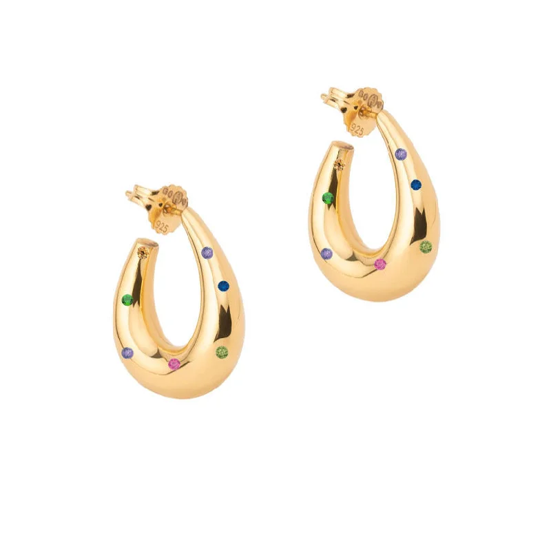 Modern Silver Earrings-Gold Plated Earrings w. Zirconia