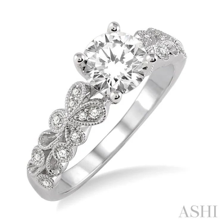 Custom Engagement Rings with Diamond Accents-1/6 ctw Diamond Semi-Mount Engagement Ring in 14K White Gold