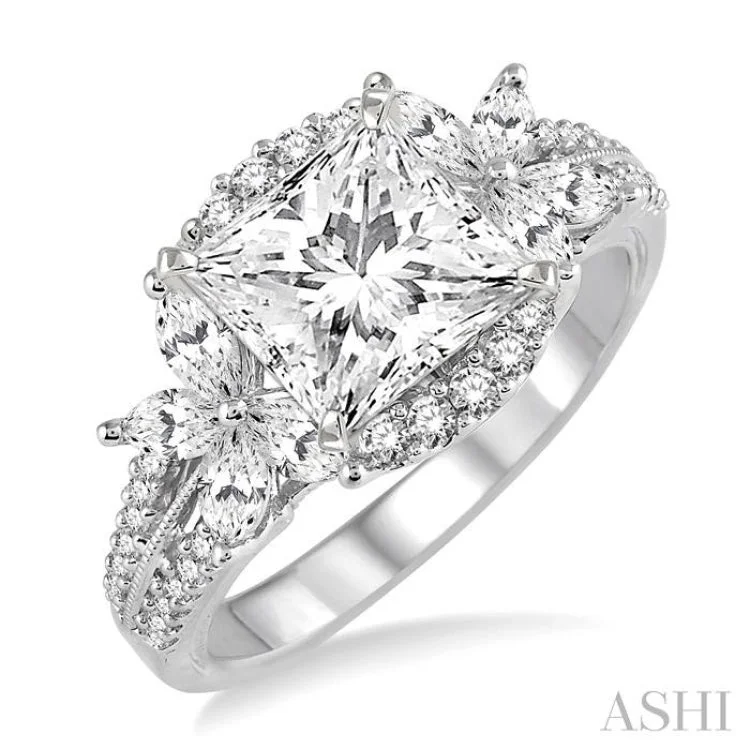 Fashion Diamond Engagement Rings-7/8 Ctw Diamond Semi-mount Engagement Ring in 14K White Gold