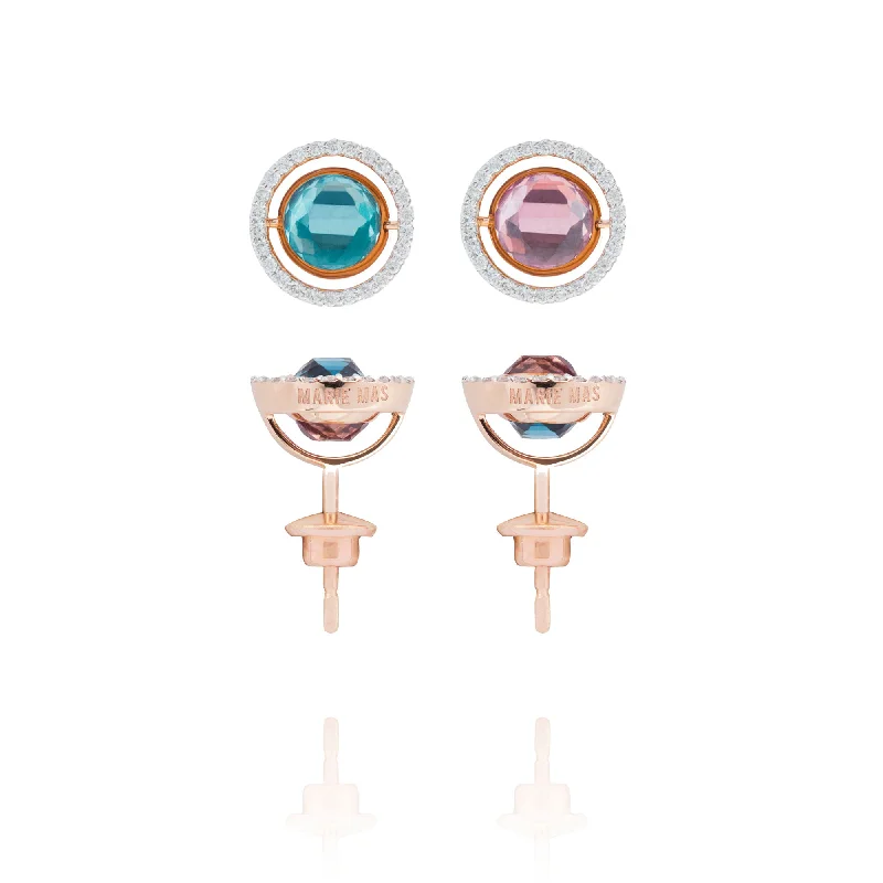 Personalized Drop Earrings for Women-Swiveling Stud 18K Rosegold Earrings w. Diamonds, Topaz & Amethyst