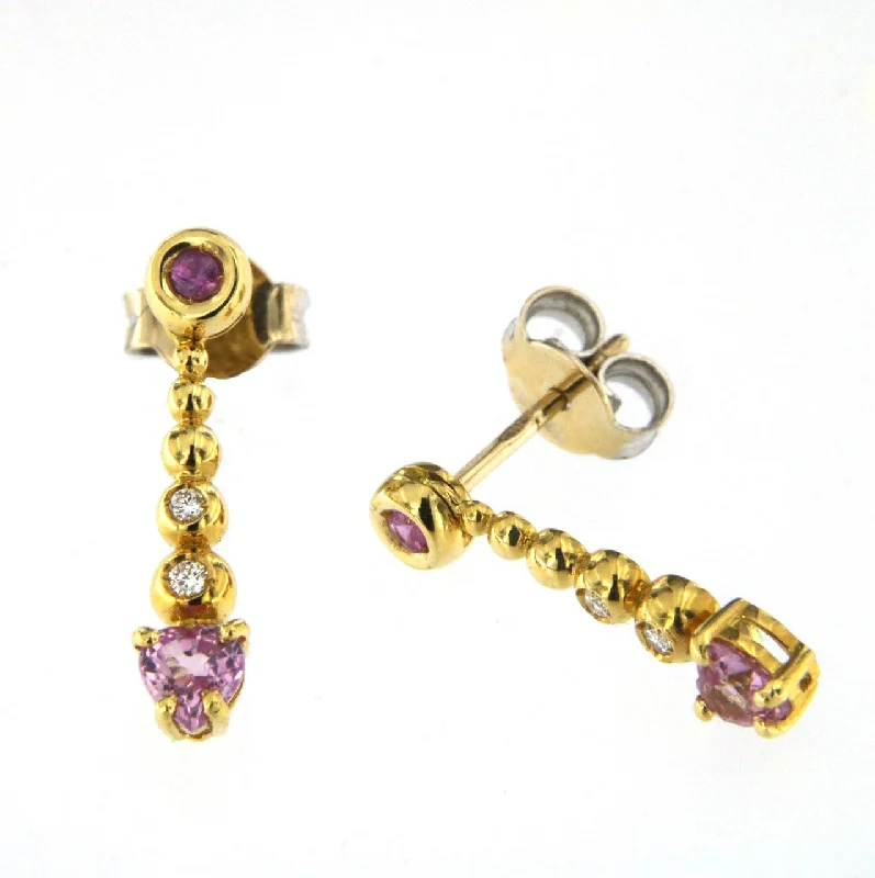 Trendy Gemstone Earrings-Bubble 18K Gold Earrings w. Diamonds & Pink Sapphire