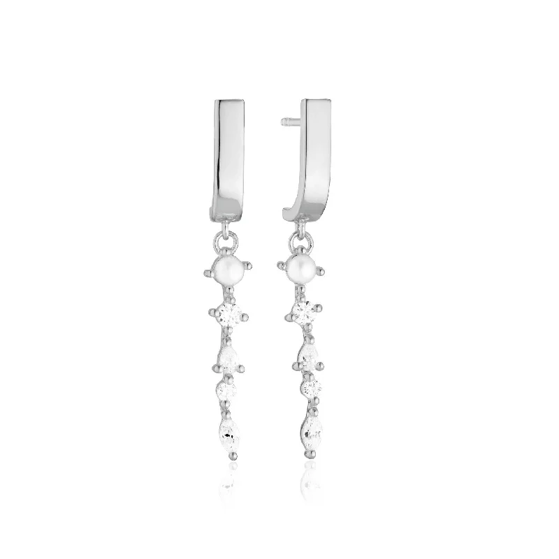 Luxury Crystal Hoop Earrings-Adria Pendolo Silver Earrings w. White Zirconias