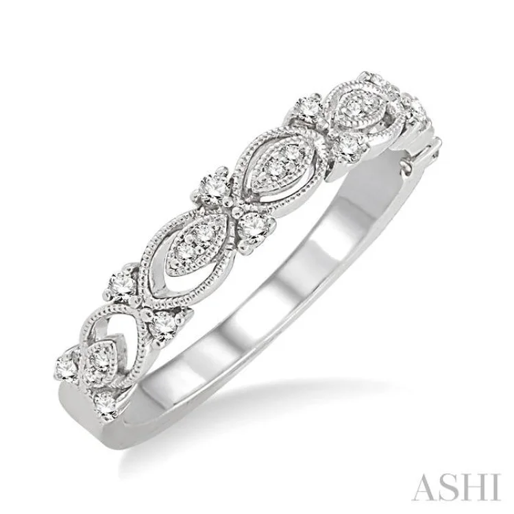 Designer Custom Wedding Ring Sets-1/6 Ctw Round Diamond Wedding Band with in 14K White Gold