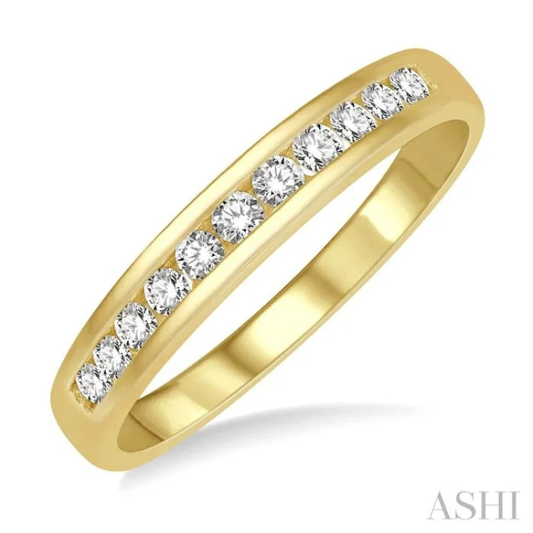 Two-Tone Engagement Rings-1/4 ctw Channel Set 11 Stone Round Cut Diamond Wedding Band in 14K Yellow Gold