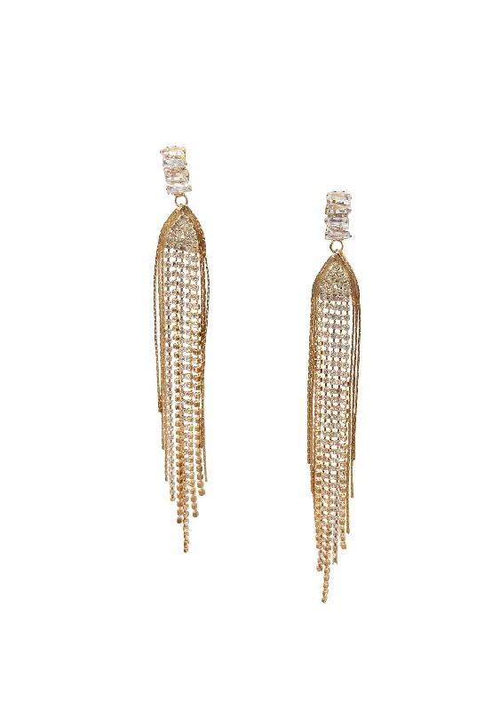 Trendy Drop Stud Earrings for Women-Diamond Illusion Gold Tassel Earrings