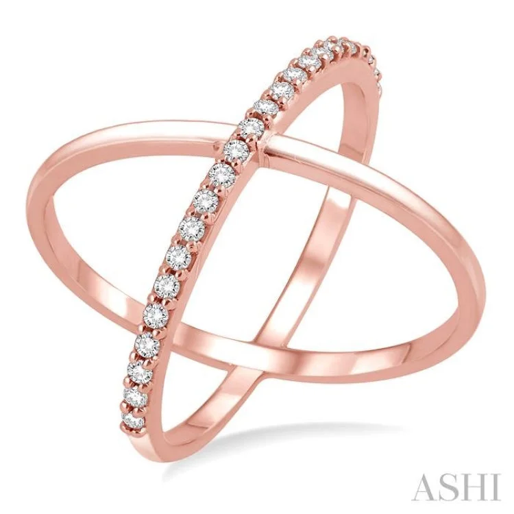 Personalized Promise Wedding Rings-1/4 ctw Round Cut Diamond 'X' Ring in 14K Rose Gold