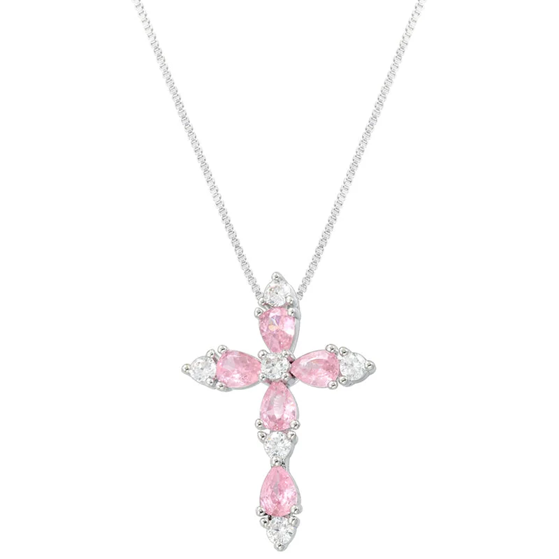 White Gold Color Pink Diamond Necklace