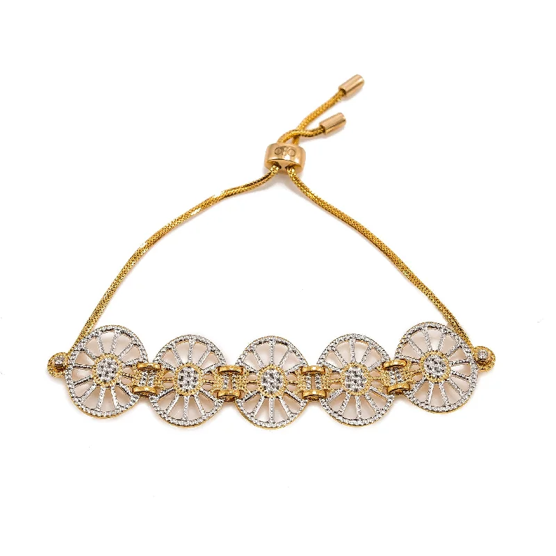 Crystal Beaded Bracelets for Women-22K Multi Tone Gold Bracelet W/ CZ Gems, Wheel Spoke Pendants & Drawstring Closure