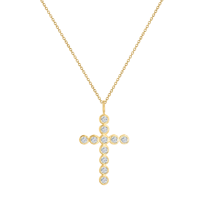 Love Heart Necklaces-Grand Diamond Bezel Cross Necklace