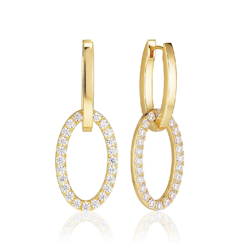 Large Pearl Earrings-Ellisse Due 18K Gold Plated Earrings w. Zirconia