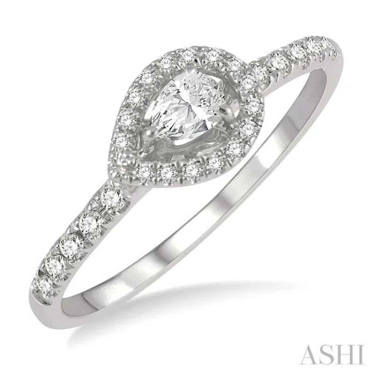 Platinum Engagement Rings with Diamonds-1/4 ctw Round and Pear Cut Diamond Petite Fashion Ring in 14K White Gold