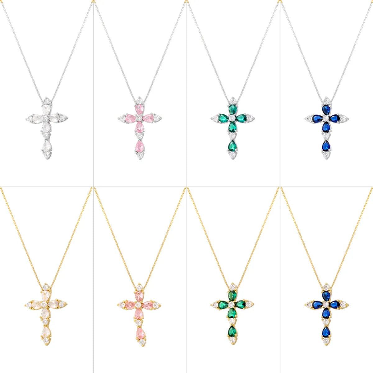 Cross Necklaces-Brass 18K Gold Plated Hip-Hop Luxurious Cool Style Cross Inlay Zircon Pendant Necklace