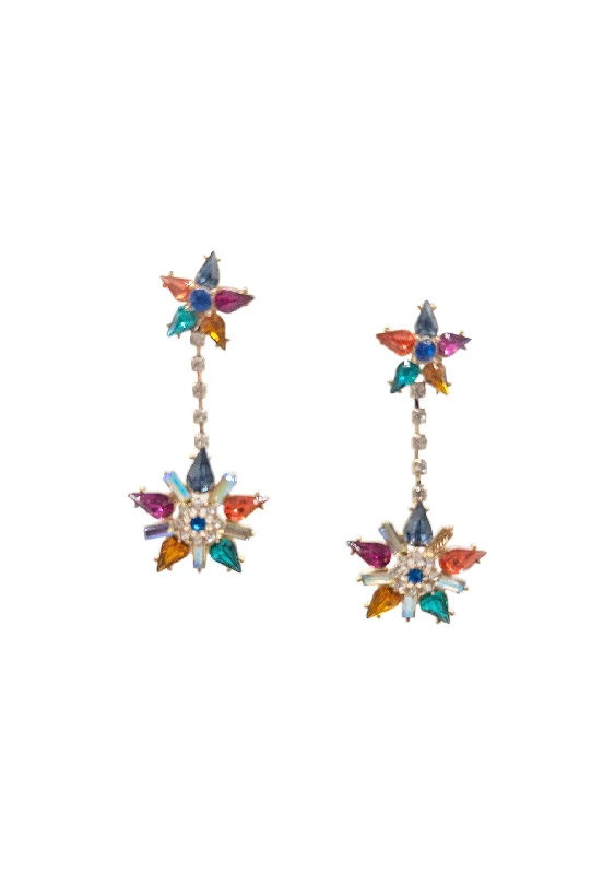 Simple Drop Earrings for Women-Flower Multicolor Crystal Drop Earrings