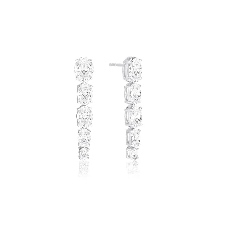 Crystal Dangle Earrings for Women-Ellisse Lungo Cinque Silver Earrings w. Zirconias