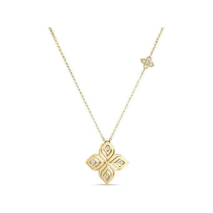 Love Heart Pendant Necklaces-Roberto Coin 18K Yellow Gold Arabesque Diamond Flower Necklace