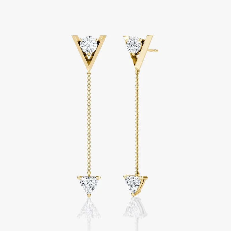 Simple Hoop Earrings for Women-V Duo Dangle 14K Gold Earrings w. 1.0ct Lab-Grown Diamonds