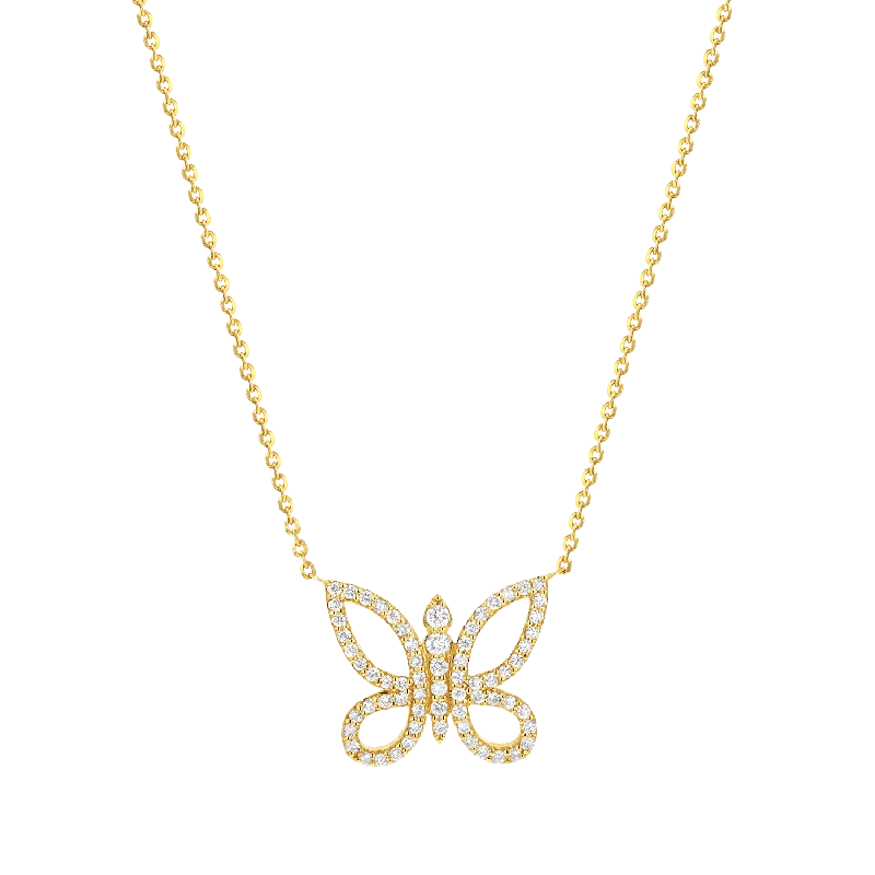 Designer Silver Necklaces-Diamond Pave Butterfly Necklace