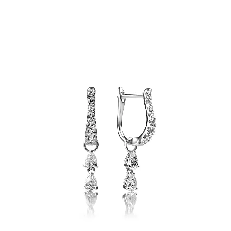 Designer Hoop Earrings for Women-Conscious Two Drop 18K Gold, Rosegold or Whitegold Earrings w. Diamonds