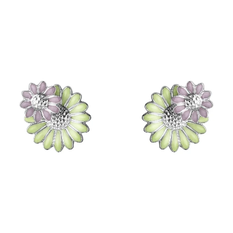 Trendy Drop Earrings for Women-Daisy x Stine Goya Silver, Green & Pink Earrings