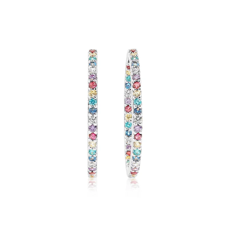 Sparkling Drop Stud Earrings-Bovalino Silver Earrings w. Blue, White, Yellow, Purple & Pink Zirconias