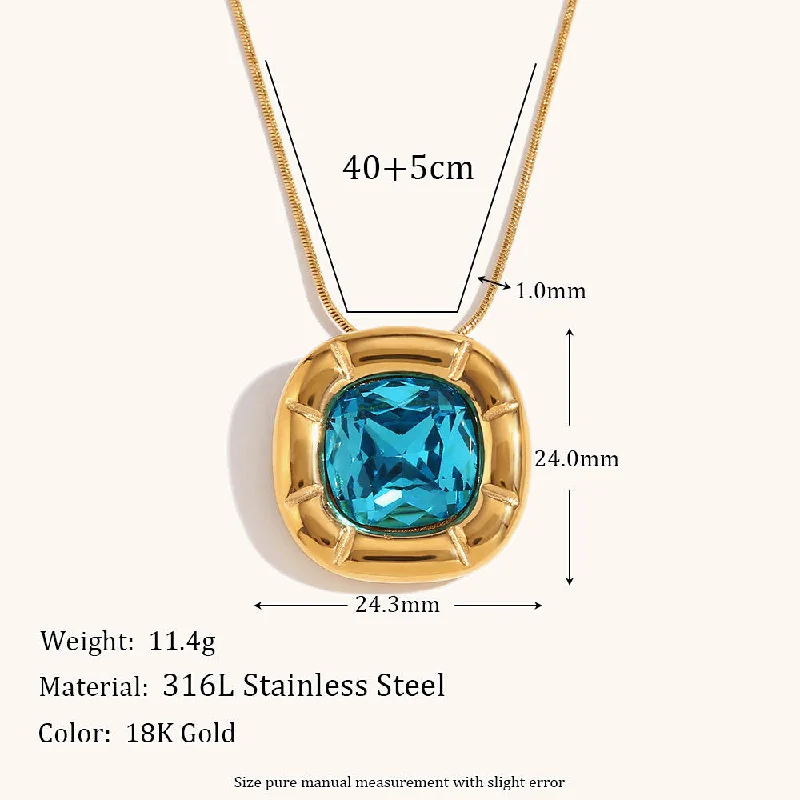 Necklace-Golden-Blue Zirconium