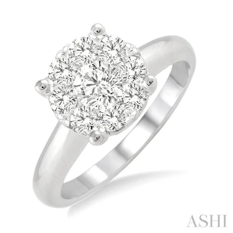 Affordable Designer Engagement Rings-1.00 ctw Round Cut Lovebright Diamond Ring in 14K White Gold