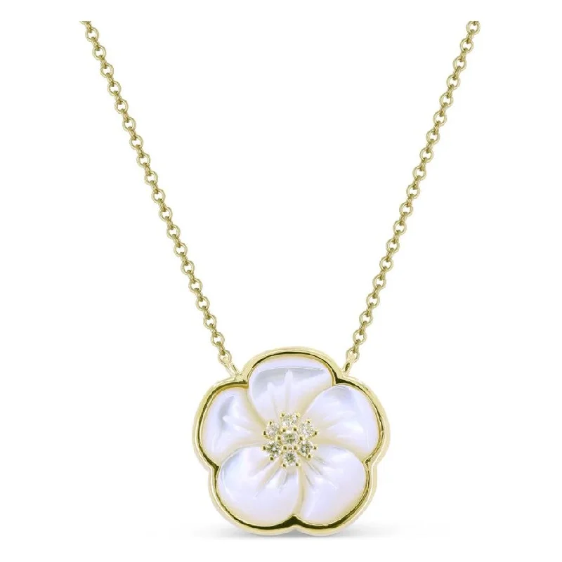 Moon Necklaces-14K Yellow Gold Diamond & Mother of Pearl Flower Necklace