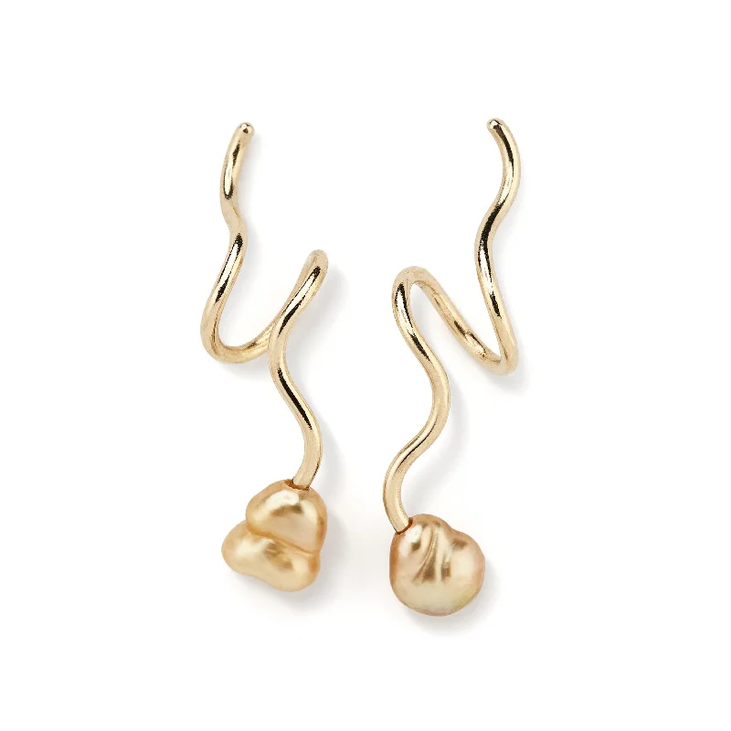 Modern Pearl Earrings-Puakai South 14K Gold Earrings w. Pearls