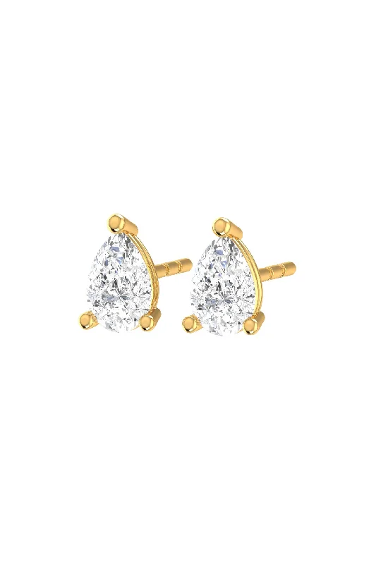 Trendy Drop Earrings-Solitaire Pear 18K Gold Earrings w. Lab-Grown Diamonds