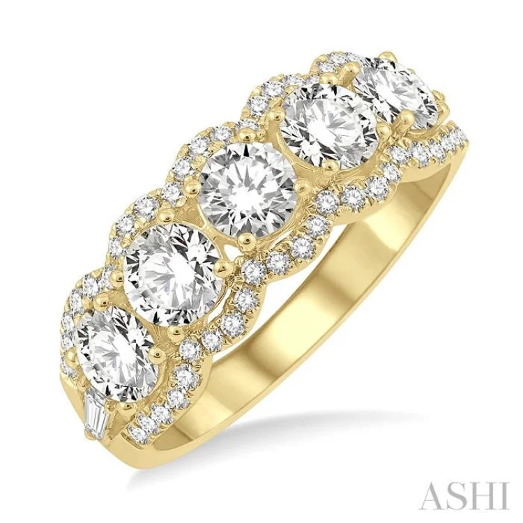 Classic Gold Wedding Rings-2.00 ctw Baguette and Round Cut Diamond Fashion Ring in 14K Yellow Gold