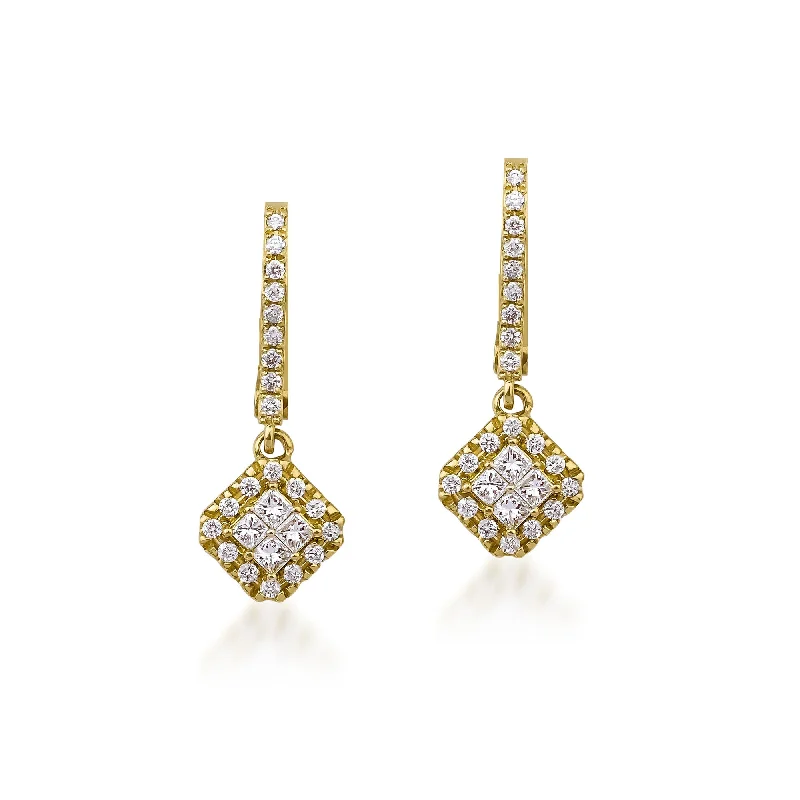 Simple Drop Earrings for Women-Fortuna Drop 18K Gold Earrings w. Diamonds