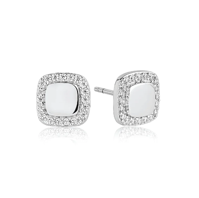 Simple Hoop Earrings for Women-Follina Quadrato Silver Earrings w. White Zirconias