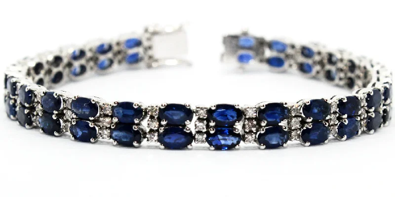 Sterling Silver Bracelets for Girls-Double Row Sapphire & Diamond Bracelet Ad No. 1024