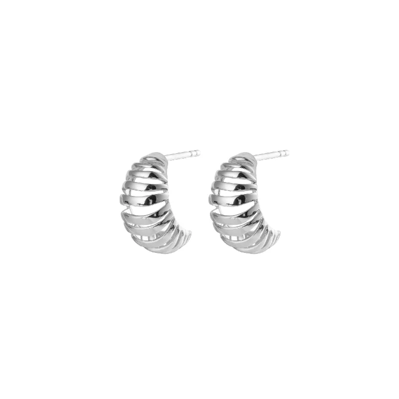 Simple Gold Earrings for Women-Ribbed Small Silver Earrings