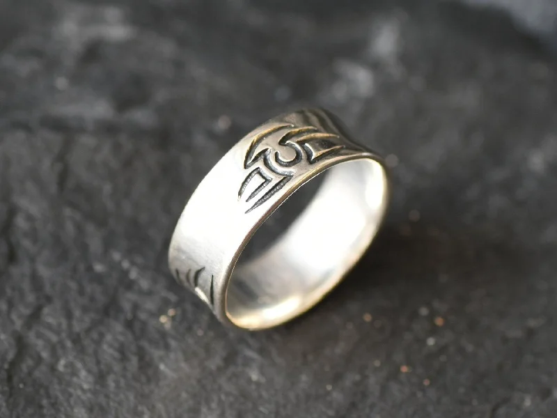 Custom Wedding Bands for Brides and Grooms-Silver Tribal Ring - Silver Wide Band - Unisex Silver Ring